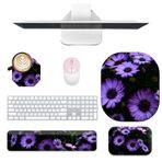 EDGFRTOIO Klavye Bilek Desteği ve Mouse Pad Seti, Klavye Bilek Desteği + Küçük Mouse Pad + Dirsek Kol Dayama Pedi + Bardak Altlığı, Bilgisayar Klavyesi için Ergonomik Bellek Köpüğü Bilek Desteği, Mor