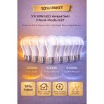 Edison 10 Adet 3 Renk Modlu 10W LED Ampul E27 Duy – Anahtarla Renk Değişen 3 Işık Tek Ampul