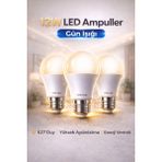Edison 3 Adet 12W Gün Işığı LED Ampul E27 Duy – Yüksek Aydınlatma Enerji Verimli Tasarruflu - 3'lü