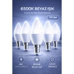Edison 8W LED Ampul E14 Duy 6500K Beyaz Işık Buji Mum Tipi Tasarruflu İnce Duy Avize Ampulü