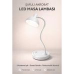 Edison Beyaz LED Masa Lambası Şarjlı 3 Kademe Beyaz Işık Dokunmatik Akrobat Çalışma & Gece Lambası