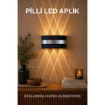 Edison Gümüş Detaylı Pilli LED Aplik Kablosuz Modern Dekoratif Duvar Lambası Çift Yönlü Aydınlatma