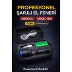 Edison Şarjlı Avcı Tipi LED El Feneri 30W 3000 Lümen 8000 mAh Li-ion Bataryalı Taşıma Çantalı Güçlü