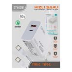 Edit Teknoloji Tonex 40W Çift Çıkışlı Hızlı Şarj Aleti + Type-C / Type-C Kablo | Güçlü Çift Port Şarj