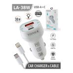 Edit Teknoloji Tonex La-38W Araç Şarj & Lightning Kablo Seti | 38W Usb + Pd | İphone Hızlı Araç Şarjı | Led Işıklı