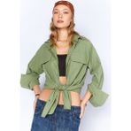 Edition Haki Çift Cep Kapaklı Keten Görünümlü Kadın Gömlek| EK100169410-9410 - XS