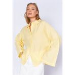 Edition Limon Sarı Kolları Salaş Yıkamalı Müslin Oversize Rahat Kalıp Kadın Basic Gömlek| MKS166881-01-6881 - XS