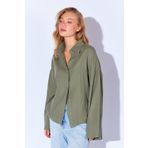 EDITION WOMAN Haki Kolları Salaş Yıkamalı Müslin Oversize Rahat Kalıp Kadın Basic Gömlek| Mks166881-01-6881