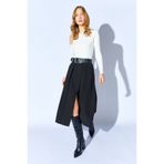 EDITION WOMAN Kalın Kemer Detaylı Pilili Midi Etek-Siyah | EK100910555