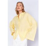 EDITION WOMAN Limon Sarı Kolları Salaş Yıkamalı Müslin Oversize Rahat Kalıp Kadın Basic Gömlek| Mks166881-01-6881