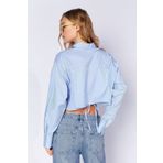 EDITION WOMAN Mavi Sırt Bağlama Detaylı Çift Cepli Çizgili Crop Gömlek| EK1000169147