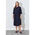 EDITION WOMAN Siyah Bol Kalıp Çift Cepli Gömlek Elbise - EK100283067