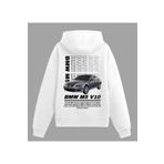 Edizen BMW M5 v10 Hoodie Unisex Oversize %100 Pamuk Beyaz Kapüşonlu Sweatshirt