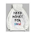 Edizen Unisex Oversize Need Money For Bmw 2025 Premium %100 Pamuk Kapşonlu Beyaz Sweatshirt