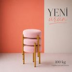Edmonda Ev Aksesuar Cemre 3lü Puf Tabure Bench Makyaj Sandalyesi Gold Ayak - Pembe