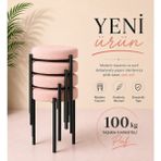Edmonda Ev Aksesuar Cemre 4lü Puf Tabure Bench Makyaj Sandalyesi Siyah Ayak - Pembe
