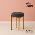 Edmonda Ev Aksesuar Cemre Tekli Puf Tabure Bench Makyaj Sandalyesi Gold Ayak - Füme