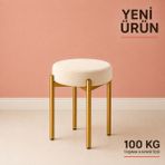 Edmonda Ev Aksesuar Cemre Tekli Puf Tabure Bench Makyaj Sandalyesi Gold Ayak - Krem