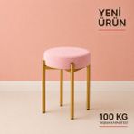 Edmonda Ev Aksesuar Cemre Tekli Puf Tabure Bench Makyaj Sandalyesi Gold Ayak - Pembe