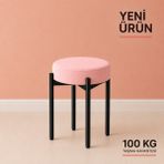 Edmonda Ev Aksesuar Cemre Tekli Puf Tabure Bench Makyaj Sandalyesi Siyah Ayak - Pembe