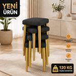 Edmonda Ev Aksesuar Kare 4lü Puf Takımı Tabure Bench Makyaj Sandalyesi Gold Ayak - Antrasit