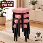 Edmonda Ev Aksesuar Kare 4lü Puf Takımıtabure Bench Makyaj Sandalyesi Siyah Ayak - Pembe