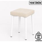 Edmonda Ev Aksesuar Kare Tekli Puf Takımı Tabure Bench Makyaj Sandalyesi Beyaz Ayak - Krem