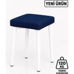 Edmonda Ev Aksesuar Kare Tekli Puf Takımı Tabure Bench Makyaj Sandalyesi Beyaz Ayak - Mavi
