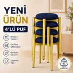 Edmonda Ev Aksesuar Zümra 4lü Puf Tabure Bench Makyaj Sandalyesi Gold Ayak - Mavi
