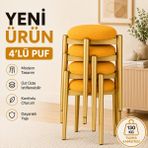 Edmonda Ev Aksesuar Zümra 4lü Puf Tabure Bench Makyaj Sandalyesi Gold Ayak - Sarı