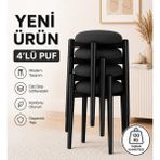 Edmonda Ev Aksesuar Zümra 4lü Puf Tabure Bench Makyaj Sandalyesi Siyah Ayak - Antrasit