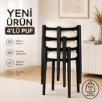 Edmonda Ev Aksesuar Zümra 4lü Puf Tabure Bench Makyaj Sandalyesi Siyah Ayak - Krem