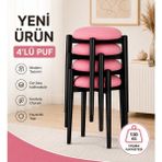 Edmonda Ev Aksesuar Zümra 4lü Puf Tabure Bench Makyaj Sandalyesi Siyah Ayak - Pembe
