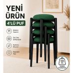 Edmonda Ev Aksesuar Zümra 4lü Puf Tabure Bench Makyaj Sandalyesi Siyah Ayak - Yeşil
