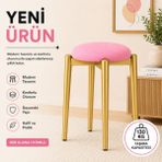 Edmonda Ev Aksesuar Zümra Tekli Puf Tabure Bench Makyaj Sandalyesi Gold Ayak - Pembe
