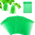 Edonkvi Üzüm koruma torbası 20 x 30 cm, 60 adet organze kese, ipli organze kese, organze kese, üzüm, bahçe fileli torba, kiraz sirkesi, eşek arısı ve kuşlara karşı koruma (yeşil)