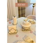 Edora Home 3’lü Set Mat Gold Üçgen Peçetelik Dik Kağıt Havluluk Misketli Nihale Mutfak Seti