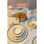 Edora Home 4’lü Set Mat Gold 6'lı Supla Kafes Peçetelik Dik Kağıt Havluluk Yuvarlak Ekmek Sepeti Mutfak Seti