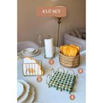 Edora Home 4’lü Set Mat Gold Kare Peçetelik Kafes Peçetelik Dik Kağıt Havluluk Ayraçlı Yuvarlak Ekmek Sepeti Mutfak Seti