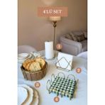 Edora Home 4’lü Set Mat Gold Kare Peçetelik Üçgen Peçetelik Dik Kağıt Havluluk Ayraçlı Oval Köşeli Ekmek Sepeti Bej Mutfak Seti