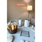 Edora Home 4’lü Set Siyah Kuğu Peçetelik Dik Kağıt Havluluk Ayraçlı Nihale Oval Köşeli Ekmek Sepeti Bej Mutfak Seti