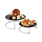 Edora Home Gümüş Ikili Büyük Boy Metal Sunumluk / Siyah Pleksi Pasta Servis Seti - Paslanmaz