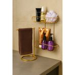 Edora Home Parlak Altın Banyo Organizer Seti Havlu Askısı 2 Katlı Şampuanlık Raf