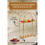 Edora Home Ramazana Özel 2 Kişilik Kahve Fincan Takımı + Altın Renk 2 Katlı Sunum Standı Seti | Şık Kahve Sunumluk - 1 Adet