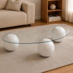 Edsy Home Elite Orta Sehpa Beyaz Tamperli Cam ve Poliüretan Malzemeden Modern Tasarım 120 cm