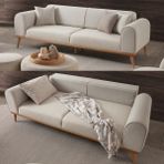 Edsy Home Rebull 3'lü Koltuk Krem Yataklı Modern Keten Kanepe 224 cm Genişlik 90 cm Derinlik