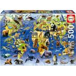 Educa 500 Parça Yüz Tehlike Altındaki Hayvan Türü Puzzle - 19908 - One Hundred Endangered Species