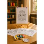 Edu&Hobby Çocuk Sanat Atölyesi Etkinlik Seti - Karakterli Boyama Kağıtları - Mini Şövale ve Tuval Boyama Seti