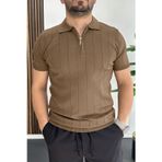 Edwox Açık Kahve Edw452 Erkek Slim Fit Fermuarlı Polo Yaka Tişört