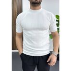 Edwox Beyaz EDW454 Erkek Bisiklet Yaka Desenli Tişört